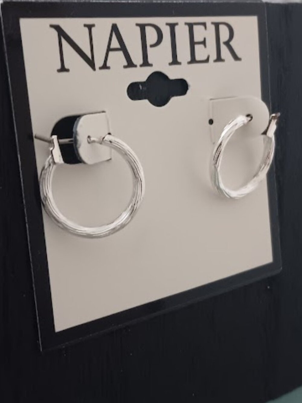 NAPIER Mod/Contemporary Silver Ribbed Hoop Earrings**NEW!